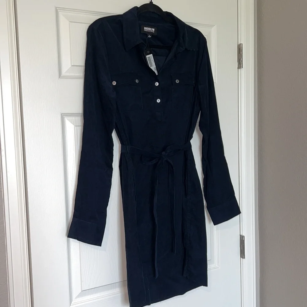 NWT Brooklyn Industries Navy Cedar Shirtdress Outer-space 100% Cotton Size Large - Picture 15 of 15